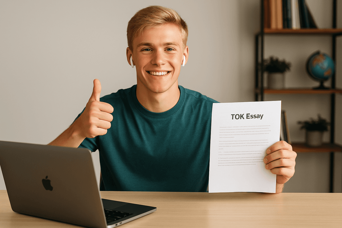 Marc celebrating his completed TOK essay - a real success story from Bespoke Learning